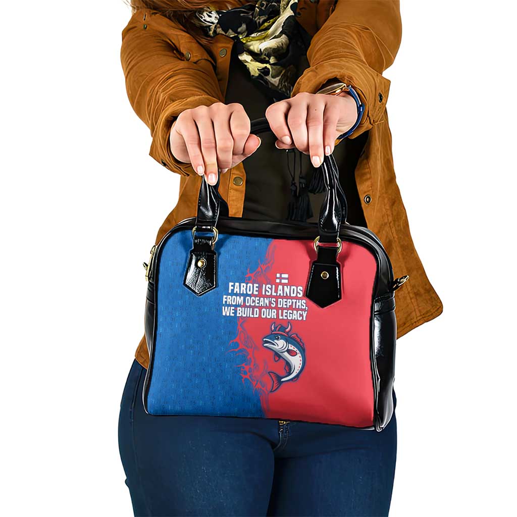 Faroe Islands Shoulder Handbag with Viking Fish Illustration Red Blue Runic Design - Wonder Print Shop