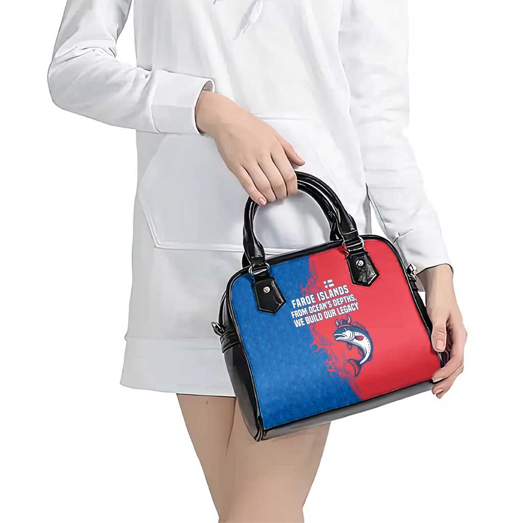 Faroe Islands Shoulder Handbag with Viking Fish Illustration Red Blue Runic Design - Wonder Print Shop