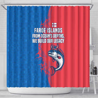 Faroe Islands Shower Curtain with Viking Fish Illustration Red Blue Runic Design - Wonder Print Shop