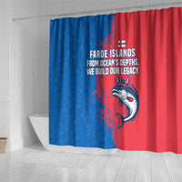 Faroe Islands Shower Curtain with Viking Fish Illustration Red Blue Runic Design - Wonder Print Shop