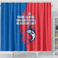 Faroe Islands Shower Curtain with Viking Fish Illustration Red Blue Runic Design - Wonder Print Shop