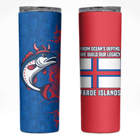 Faroe Islands Skinny Tumbler with Viking Fish Illustration Red Blue Runic Design - Wonder Print Shop