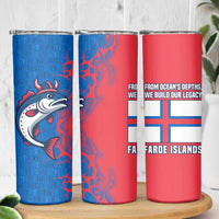 Faroe Islands Skinny Tumbler with Viking Fish Illustration Red Blue Runic Design - Wonder Print Shop