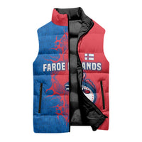 Faroe Islands Sleeveless Puffer Jacket with Viking Fish Illustration Red Blue Runic Design - Wonder Print Shop