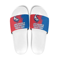 Faroe Islands Slide Sandals with Viking Fish Illustration Red Blue Runic Design - Wonder Print Shop
