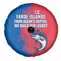 Faroe Islands Spare Tire Cover with Viking Fish Illustration Red Blue Runic Design - Wonder Print Shop