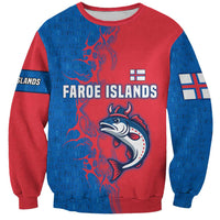 Faroe Islands Sweatshirt with Viking Fish Illustration Red Blue Runic Design - Wonder Print Shop