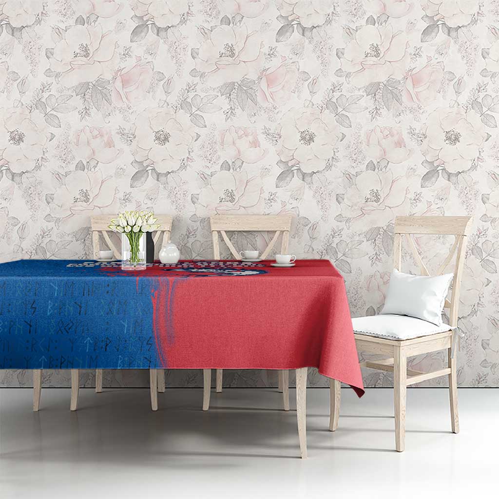 Faroe Islands Tablecloth with Viking Fish Illustration Red Blue Runic Design - Wonder Print Shop