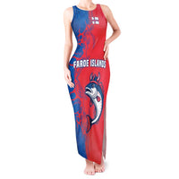 Faroe Islands Tank Maxi Dress with Viking Fish Illustration Red Blue Runic Design - Wonder Print Shop