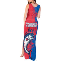 Faroe Islands Tank Maxi Dress with Viking Fish Illustration Red Blue Runic Design - Wonder Print Shop