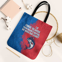 Faroe Islands Tote Bag with Viking Fish Illustration Red Blue Runic Design - Wonder Print Shop