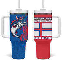 Faroe Islands Tumbler With Handle with Viking Fish Illustration Red Blue Runic Design - Wonder Print Shop
