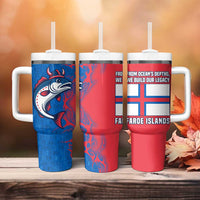 Faroe Islands Tumbler With Handle with Viking Fish Illustration Red Blue Runic Design - Wonder Print Shop
