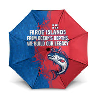 Faroe Islands Umbrella with Viking Fish Illustration Red Blue Runic Design - Wonder Print Shop