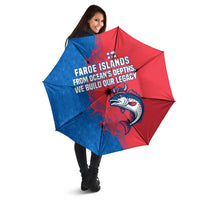 Faroe Islands Umbrella with Viking Fish Illustration Red Blue Runic Design - Wonder Print Shop