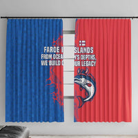 Faroe Islands Window Curtain with Viking Fish Illustration Red Blue Runic Design - Wonder Print Shop