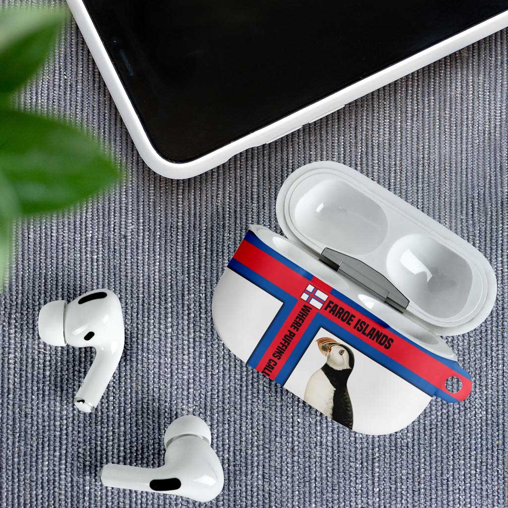 Faroe Islands AirPods Case with Red Blue Cross Design and Puffin Bird - Wonder Print Shop