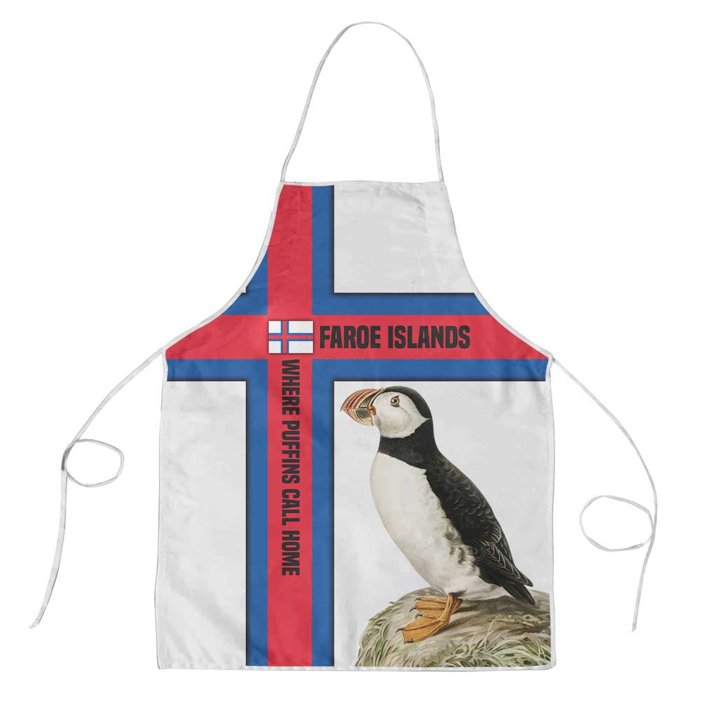 Faroe Islands Apron with Red Blue Cross Design and Puffin Bird - Wonder Print Shop