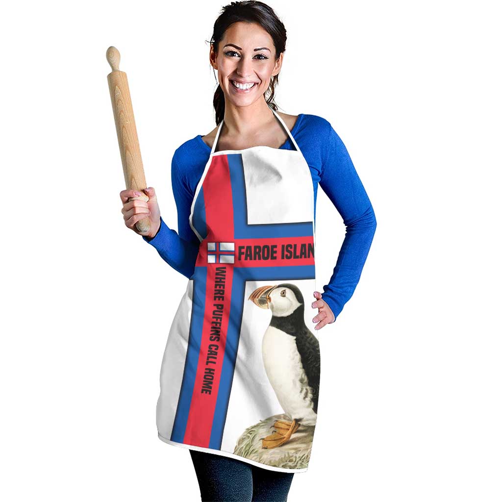 Faroe Islands Apron with Red Blue Cross Design and Puffin Bird - Wonder Print Shop
