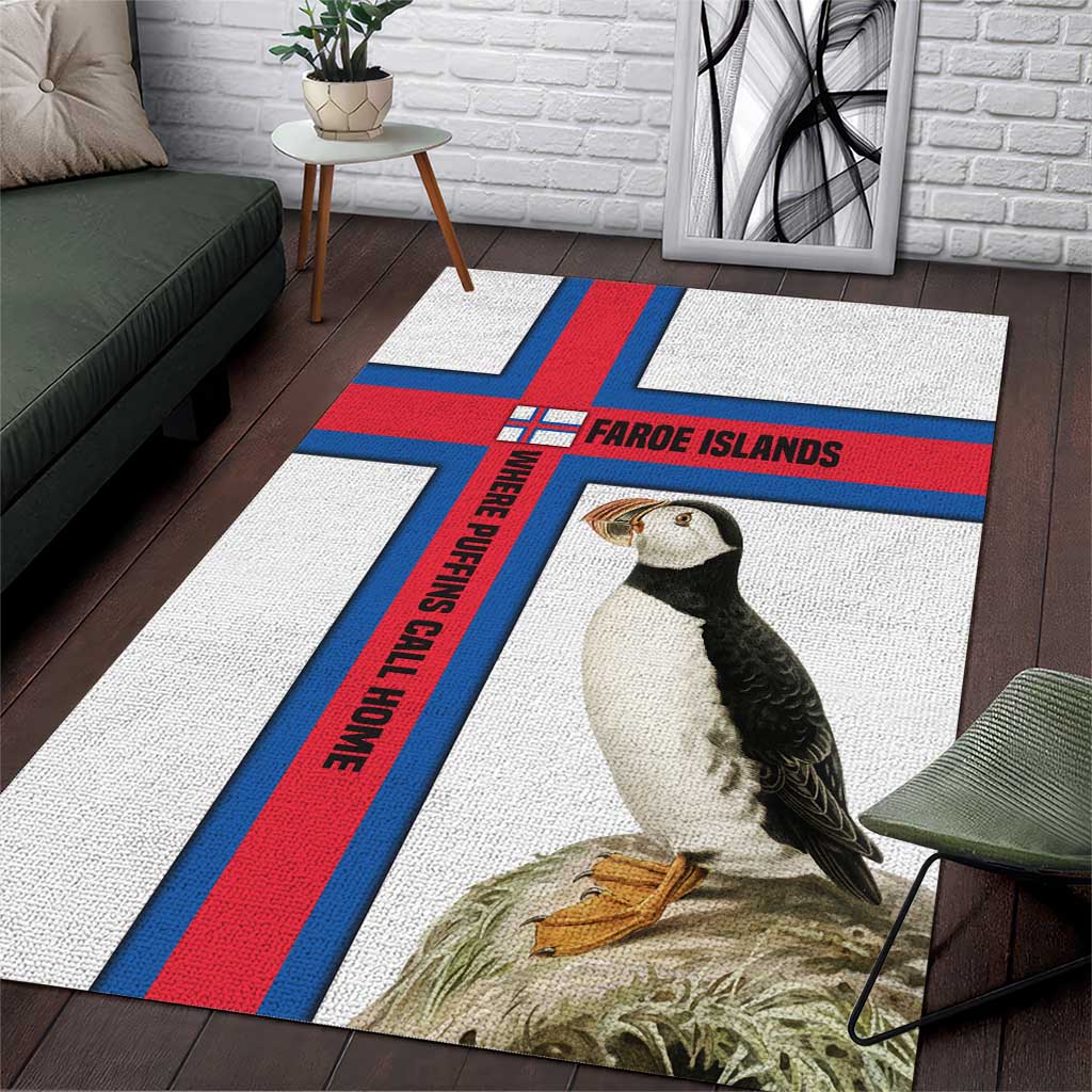 Faroe Islands Area Rug with Red Blue Cross Design and Puffin Bird - Wonder Print Shop