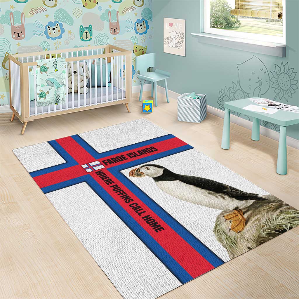 Faroe Islands Area Rug with Red Blue Cross Design and Puffin Bird - Wonder Print Shop