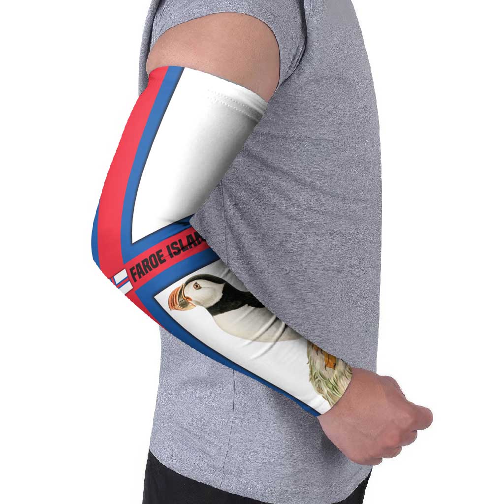 Faroe Islands Arm Sleeves with Red Blue Cross Design and Puffin Bird - Wonder Print Shop