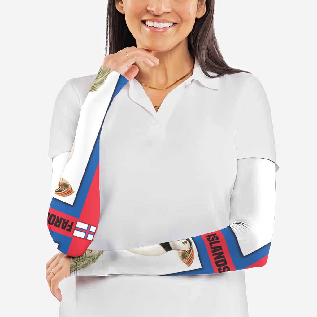 Faroe Islands Arm Sleeves with Red Blue Cross Design and Puffin Bird - Wonder Print Shop