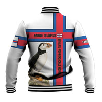 Faroe Islands Baseball Jacket with Red Blue Cross Design and Puffin Bird - Wonder Print Shop