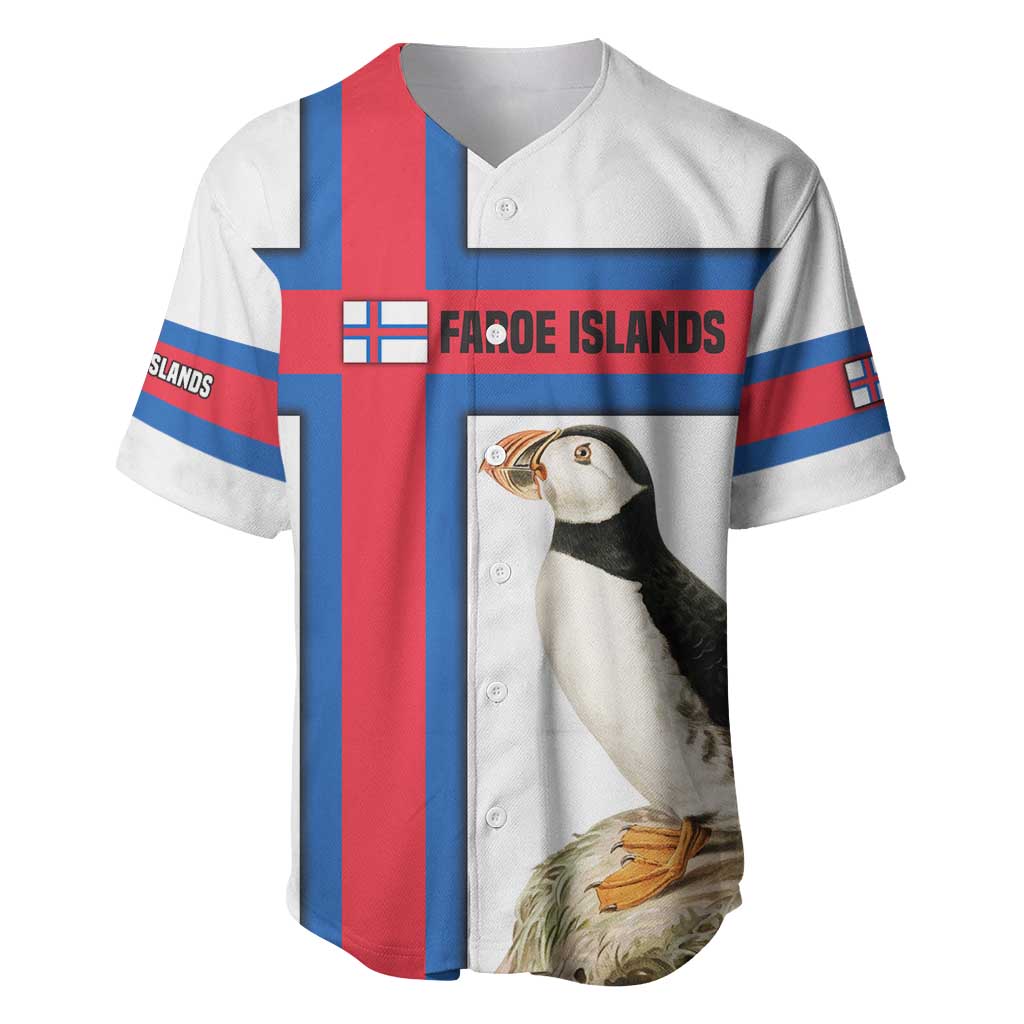 Faroe Islands Baseball Jersey with Red Blue Cross Design and Puffin Bird - Wonder Print Shop
