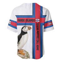 Faroe Islands Baseball Jersey with Red Blue Cross Design and Puffin Bird - Wonder Print Shop