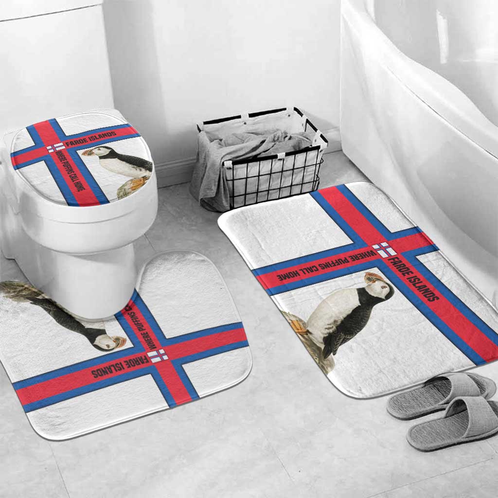 Faroe Islands Bathroom Set with Red Blue Cross Design and Puffin Bird - Wonder Print Shop