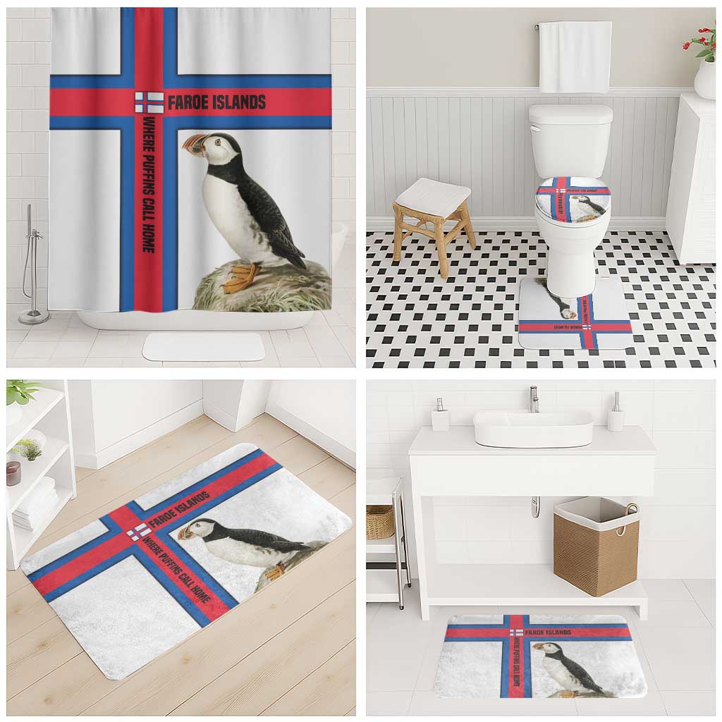 Faroe Islands Bathroom Set with Red Blue Cross Design and Puffin Bird - Wonder Print Shop