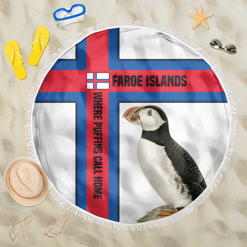 Faroe Islands Beach Blanket with Red Blue Cross Design and Puffin Bird - Wonder Print Shop