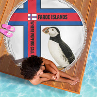 Faroe Islands Beach Blanket with Red Blue Cross Design and Puffin Bird - Wonder Print Shop