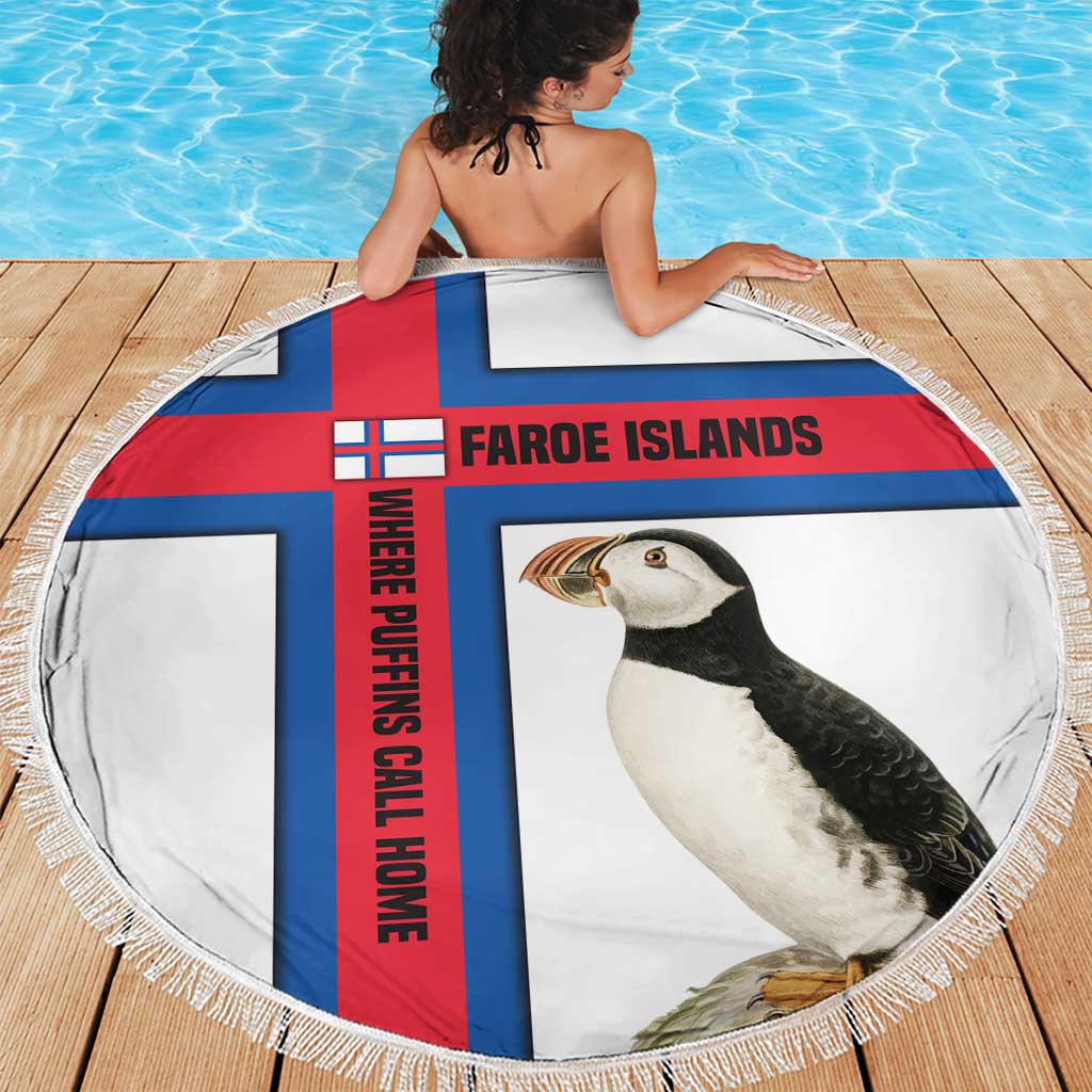 Faroe Islands Beach Blanket with Red Blue Cross Design and Puffin Bird - Wonder Print Shop