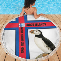 Faroe Islands Beach Blanket with Red Blue Cross Design and Puffin Bird - Wonder Print Shop
