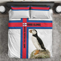 Faroe Islands Bedding Set with Red Blue Cross Design and Puffin Bird - Wonder Print Shop