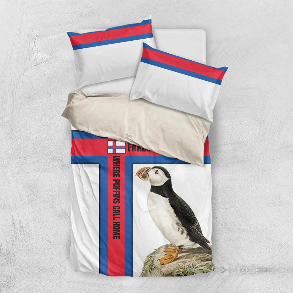 Faroe Islands Bedding Set with Red Blue Cross Design and Puffin Bird - Wonder Print Shop