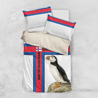Faroe Islands Bedding Set with Red Blue Cross Design and Puffin Bird - Wonder Print Shop