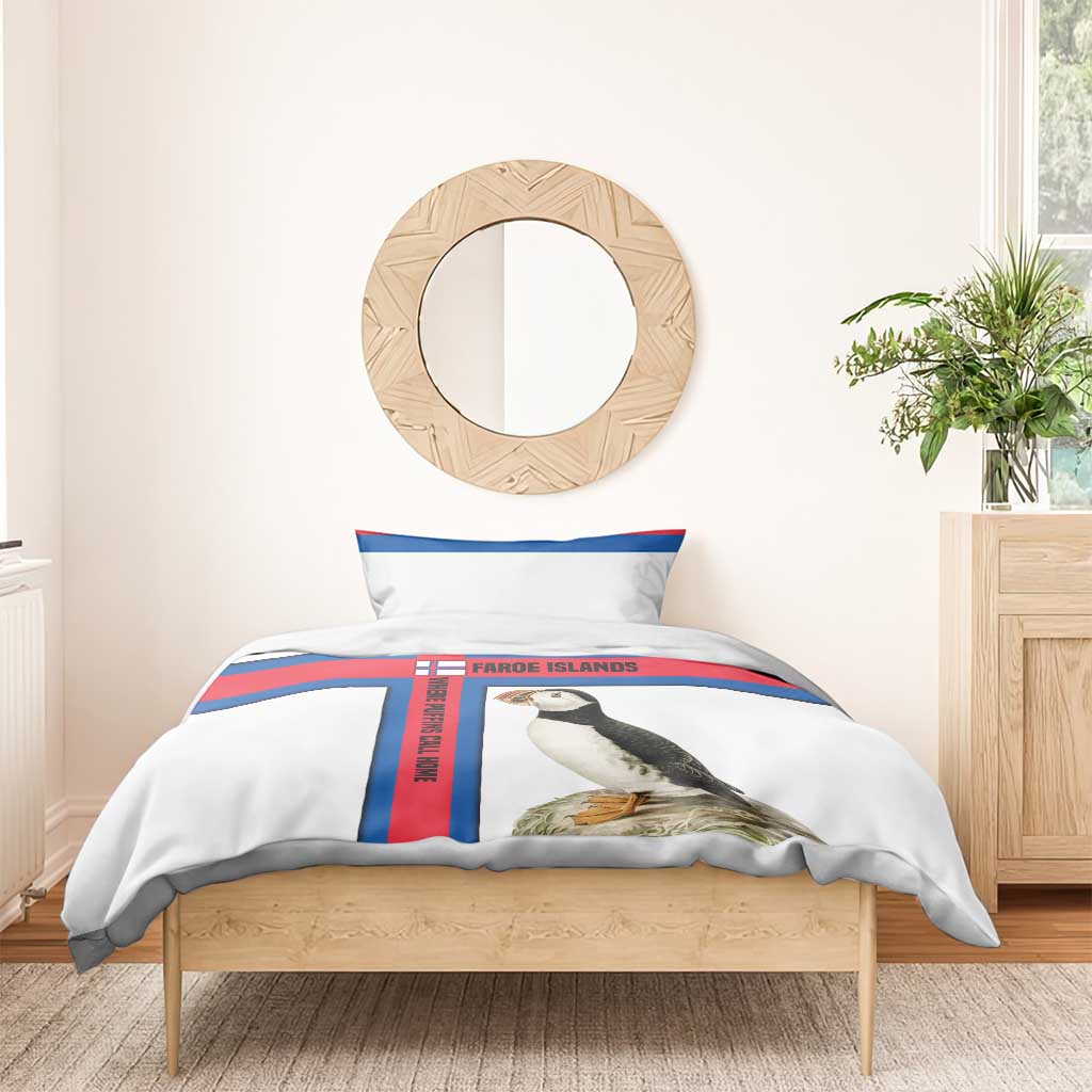 Faroe Islands Bedding Set with Red Blue Cross Design and Puffin Bird - Wonder Print Shop