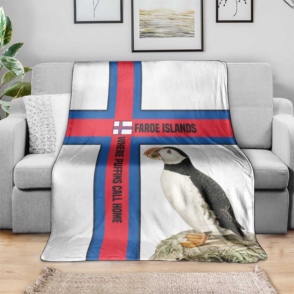 Faroe Islands Blanket with Red Blue Cross Design and Puffin Bird - Wonder Print Shop