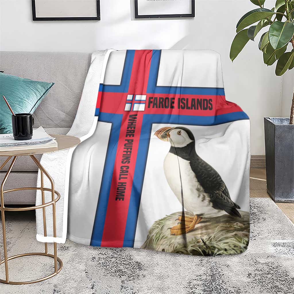 Faroe Islands Blanket with Red Blue Cross Design and Puffin Bird - Wonder Print Shop