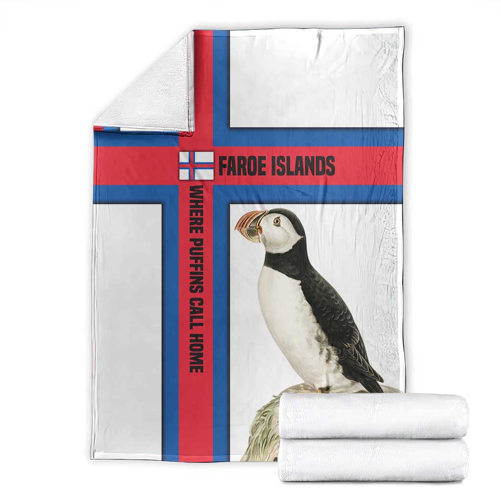 Faroe Islands Blanket with Red Blue Cross Design and Puffin Bird - Wonder Print Shop