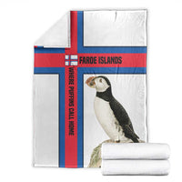 Faroe Islands Blanket with Red Blue Cross Design and Puffin Bird - Wonder Print Shop