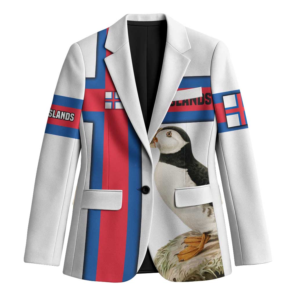 Faroe Islands Blazer with Red Blue Cross Design and Puffin Bird - Wonder Print Shop