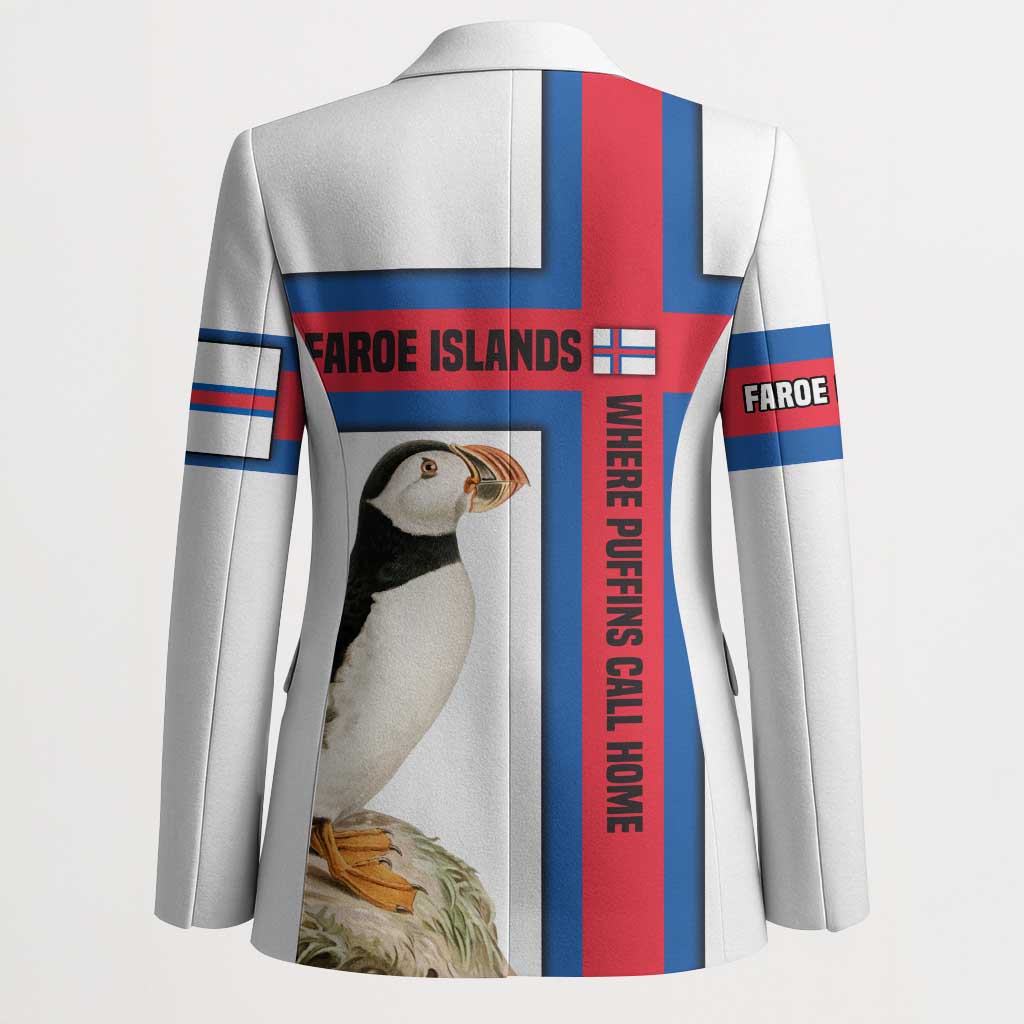 Faroe Islands Blazer with Red Blue Cross Design and Puffin Bird - Wonder Print Shop