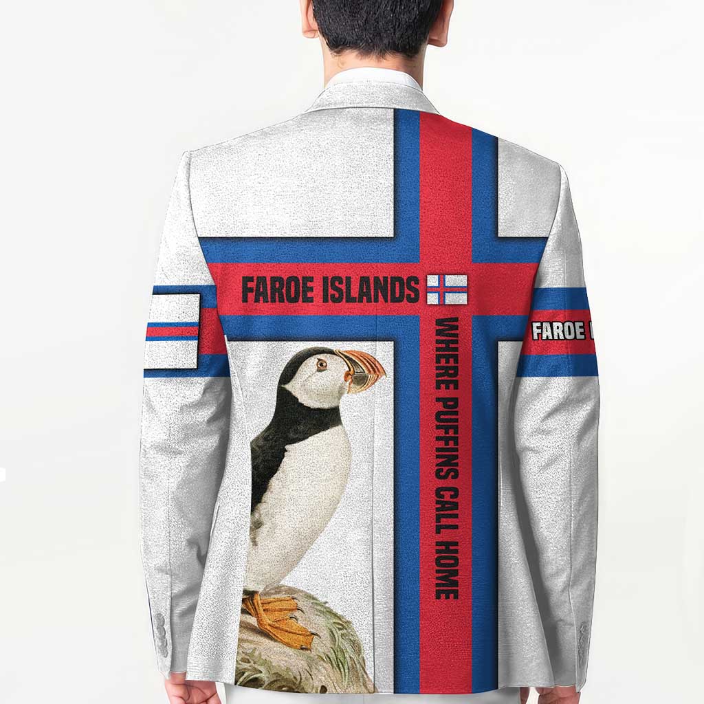 Faroe Islands Blazer with Red Blue Cross Design and Puffin Bird - Wonder Print Shop