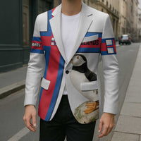 Faroe Islands Blazer with Red Blue Cross Design and Puffin Bird - Wonder Print Shop