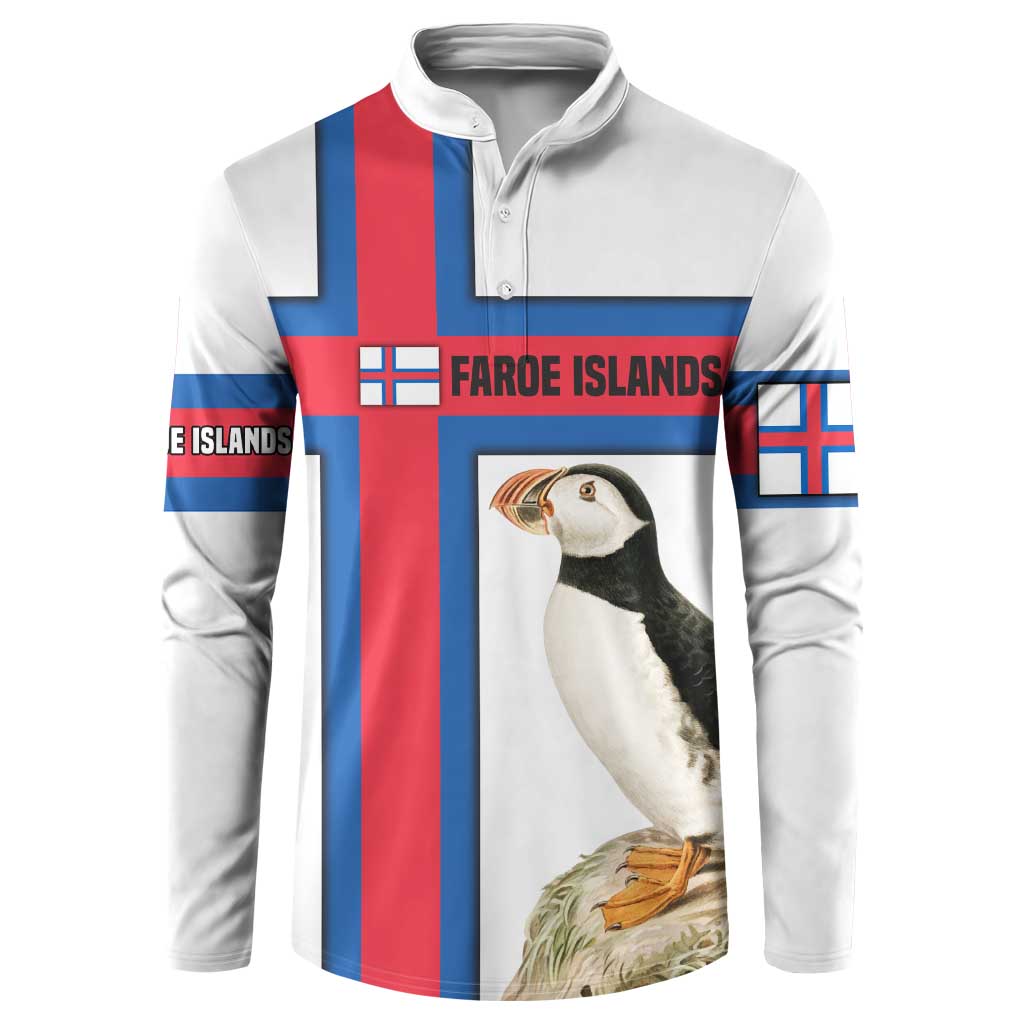 Faroe Islands Button Sweatshirt with Red Blue Cross Design and Puffin Bird - Wonder Print Shop