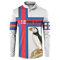 Faroe Islands Button Sweatshirt with Red Blue Cross Design and Puffin Bird - Wonder Print Shop
